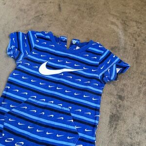 Nike Swoosh Striped Romper Kids 12 Months Blue Short Sleeve Snap Closure